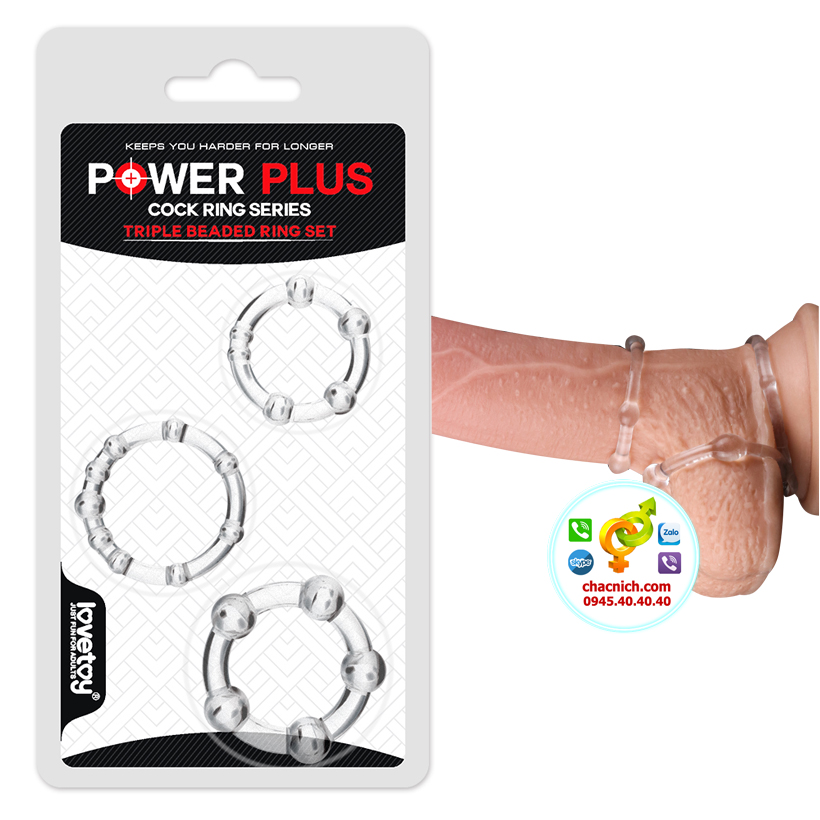 Bộ 3 vòng Silicon đeo dương vật đính bi cao cấp Lovetoy Power Plus Triple Beaded