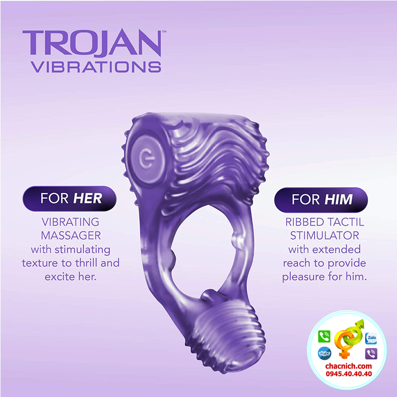 Vòng đeo tăng khoái cảm cho nam và nữ Trojan Tandem Couples Vibration ( Mẫu mới )